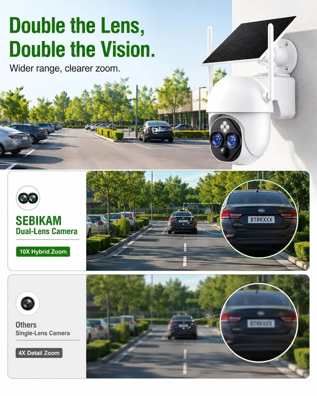 Alt view image 2 of 5 - Sebikam Dual Lens Solar Camera Wireless Outdoor 2 Pack, 360 Pan-Tilt