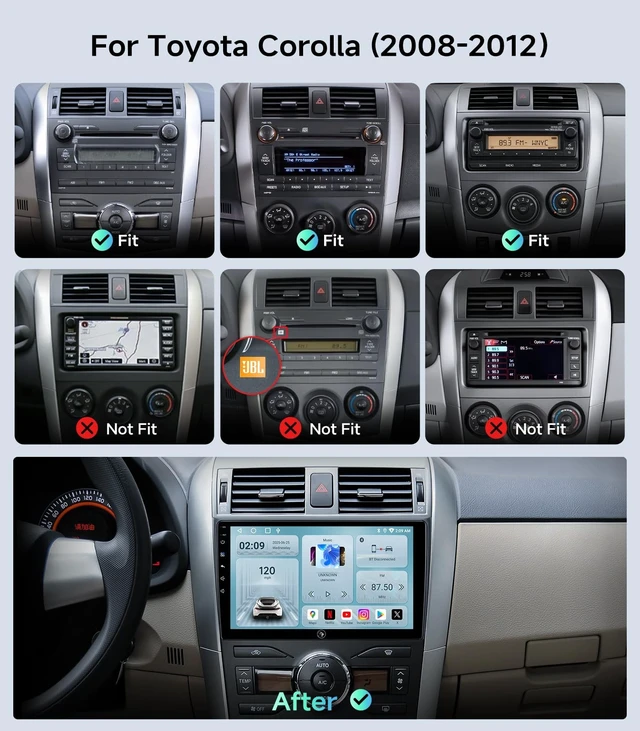 Alt view image 2 of 5 - Car Radio Stereo for Toyota Corolla 08-12, Wireless CarPlay Android Auto