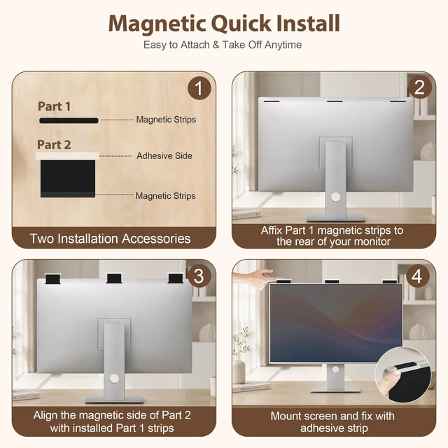 Alt view image 3 of 5 - Magnetic 24 Inch Privacy Screen for Computer Monitor 16:9 Aspect Ratio
