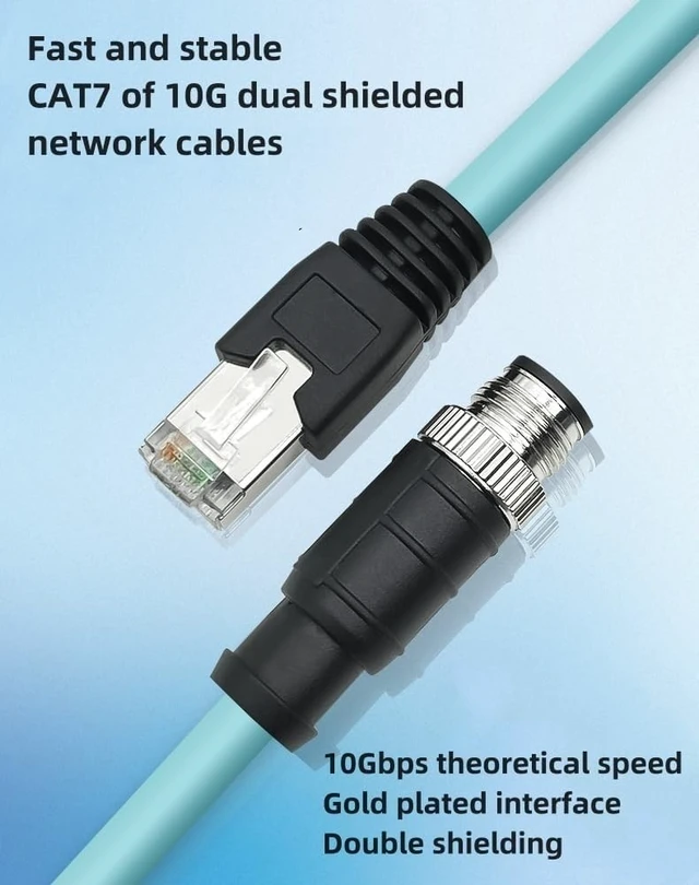 Alt view image 4 of 5 - Pidwaok M12 to RJ45 Cat7 Ethernet Cable, 10Gbps 10 Gigabit, High Flexible PUR Jacket, Shielded Twisted Pair (STP) for Industrial Automation (4 Pin D-Code Female to RJ45, 1 Meter)