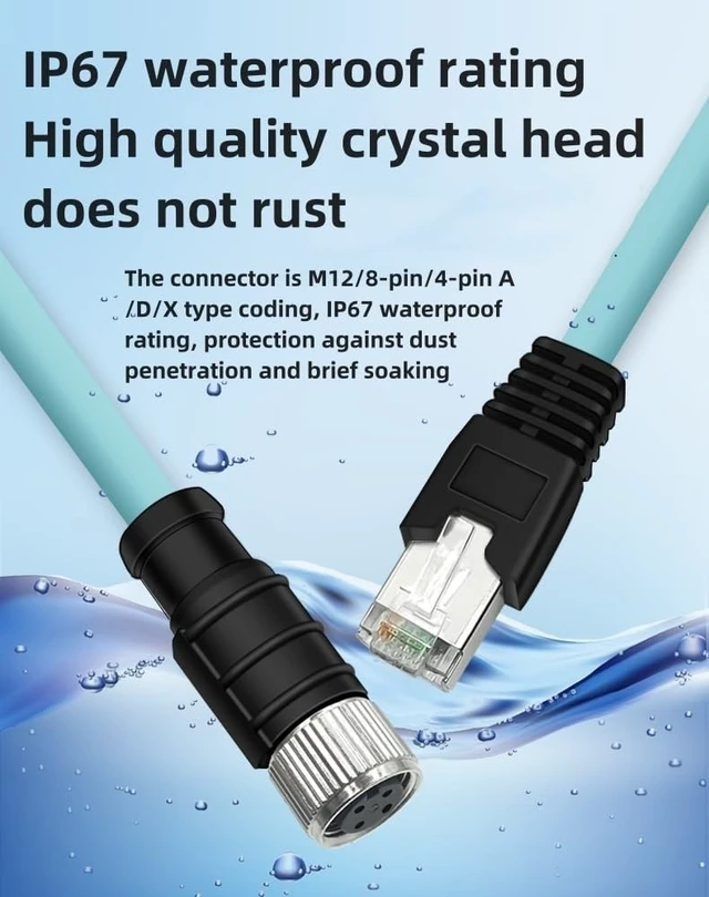 Alt view image 2 of 5 - Pidwaok M12 to RJ45 Cat7 Ethernet Cable, 10Gbps 10 Gigabit, High Flexible PUR Jacket, Shielded Twisted Pair (STP) for Industrial Automation (4 Pin D-Code Female to RJ45, 1 Meter)