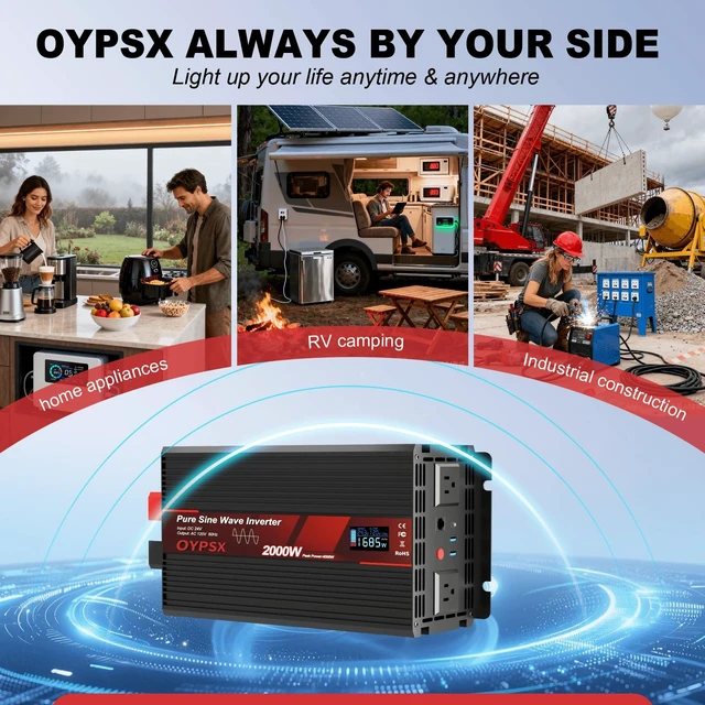 Alt view image 5 of 5 - OYPSX 2000W Power Inverter 24V to 110V 120V AC Pure Sine Wave Inverter for RV Truck Camping,Outdoor Off-Grid Power Converter with LCD Display,Wired Controller,AC Outlets USB Ports(24V-2000Watts)