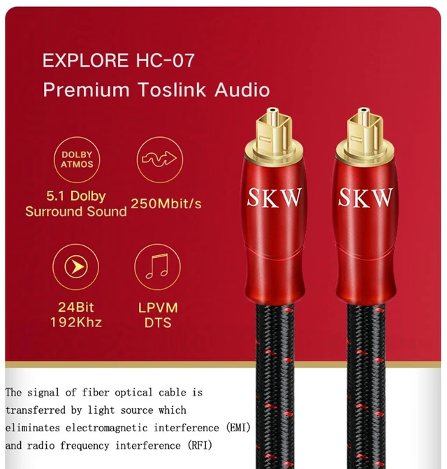 Alt view image 3 of 5 - SKW Entry Level HC Series Digital Optical Audio Toslink to Toslink Cable 16.4ft/5M