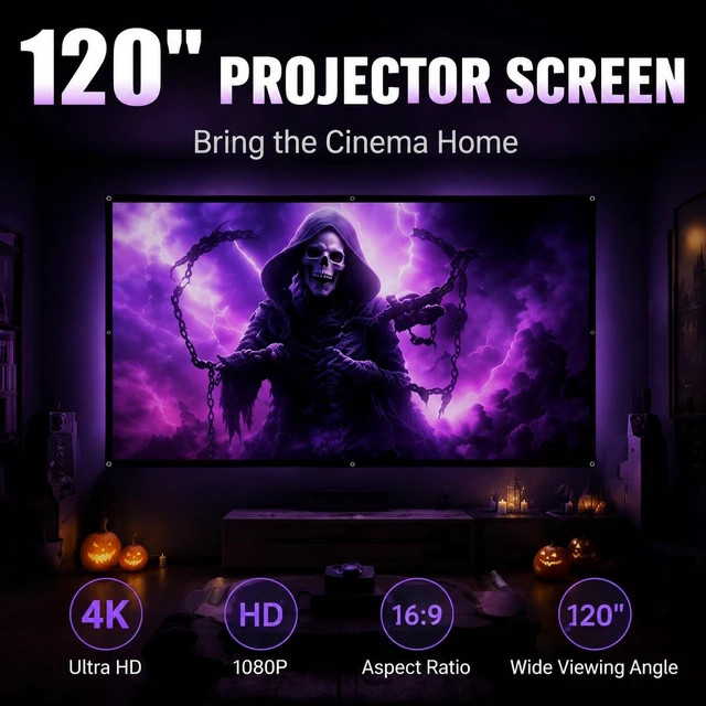 Alt view image 2 of 5 - 120" Halloween Projection Screen, Haunted House Window Decor, Outdoor Party