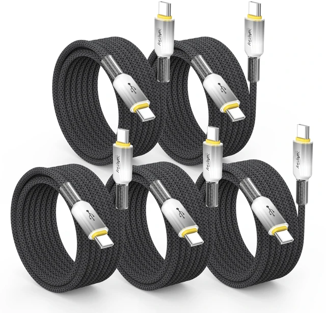 Main image of USB C to USB C Cable 10FT 5-Pack, 60W Fast Charging Long Type-C Cord