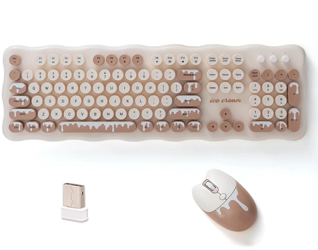 Main image of 2.4G Full-Size Wireless Keyboard and Mouse Combo, Multi-Color Typewriter Style Round Keycap, Cute Candy Colors, Compatible with Notebook, PC (Ice Cream)