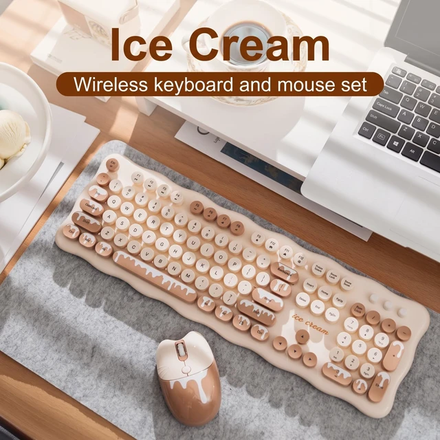 Alt view image 2 of 5 - 2.4G Full-Size Wireless Keyboard and Mouse Combo, Multi-Color Typewriter Style Round Keycap, Cute Candy Colors, Compatible with Notebook, PC (Ice Cream)