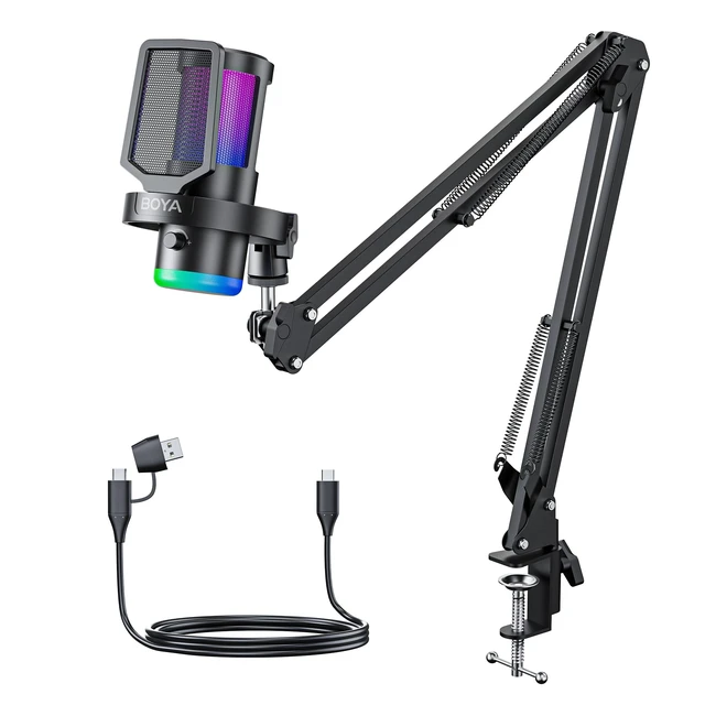 Main image of BOYA USB Gaming Microphone with Boom Arm, 192kHz/24bit, Supercardioid + ENC Noise Cancellation, Touch Mute, 9 RGB Effects, Gain Knob, Monitor Jack, Microphone for PC/PS4/PS5/Mac/Android/iOS