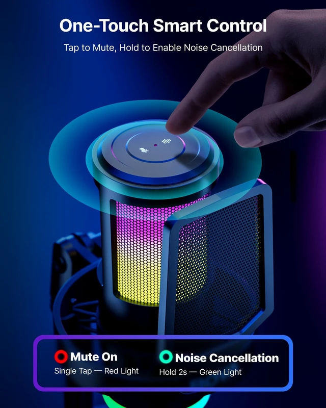 Alt view image 3 of 5 - BOYA USB Gaming Microphone with Boom Arm, 192kHz/24bit, Supercardioid + ENC Noise Cancellation, Touch Mute, 9 RGB Effects, Gain Knob, Monitor Jack, Microphone for PC/PS4/PS5/Mac/Android/iOS