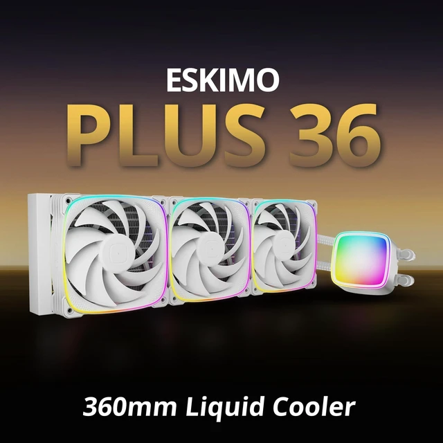 Alt view image 2 of 5 - Geometric Future Eskimo Plus 36-360mm AIO CPU Liquid Cooler - 30mm-Thick Squama 3003 PWM ARGB Fans x 3-1.5 L/min High-Flow Pump - Intel LGA 1851/1700, AMD AM5/AM4 - White, GEO-EPS-36W