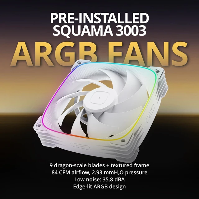 Alt view image 5 of 5 - Geometric Future Eskimo Plus 36-360mm AIO CPU Liquid Cooler - 30mm-Thick Squama 3003 PWM ARGB Fans x 3-1.5 L/min High-Flow Pump - Intel LGA 1851/1700, AMD AM5/AM4 - White, GEO-EPS-36W