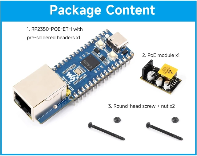 Alt view image 2 of 5 - RP2350-POE-ETH Development Board, with Pre-soldered Headers and PoE Module