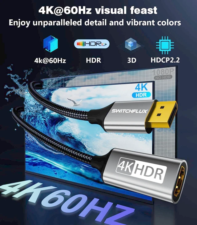 Alt view image 2 of 5 - SWITCHFLUX 4K@60Hz Active DisplayPort to HDMI UniDirectional Adapter-5Pack