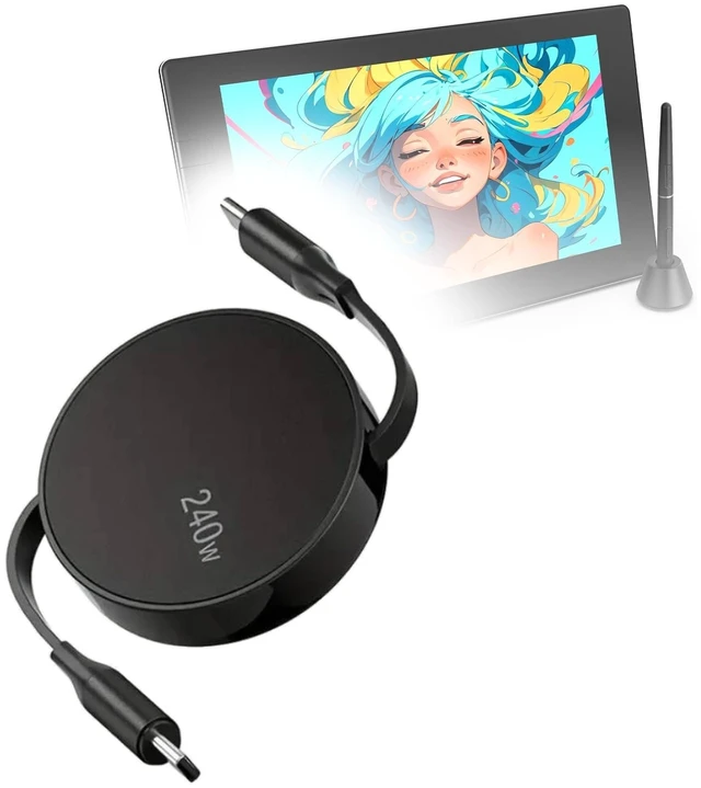 Main image of BoxWave Cable Compatible with Veikk Studio VK1200 V2 - PD miniSync (240W), Retractable PD 240W Portable USB Type-C Cable - Jet Black