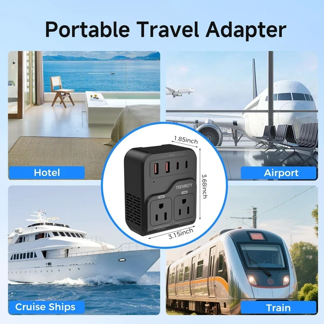 Alt view image 5 of 5 - 2000W Voltage Converter US to Europe, 220V to 110V Converter for European Travel with 3AC/2USB-A/2USB-C (PD20W), Travel Essentials with Type C G Plug (Black)