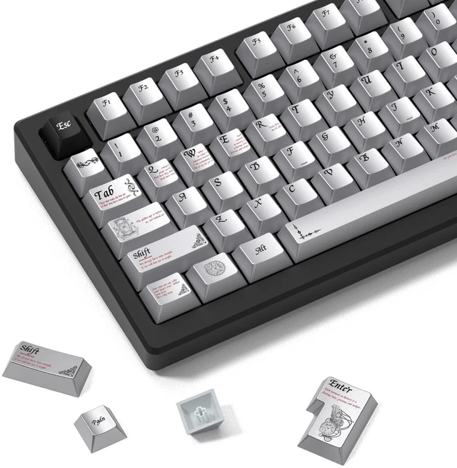 Main image of womier Metal Paint Textured Mechanical Keyboard Keycaps, Retro Dye Sub & Double Shot PBT Keycaps 60 75 100 Percent, Cherry Profile Custom Aluminum Keyboard Keys Caps Set 112 Keys, Space Gray