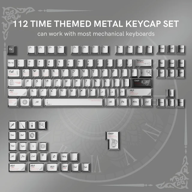 Alt view image 3 of 5 - womier Metal Paint Textured Mechanical Keyboard Keycaps, Retro Dye Sub & Double Shot PBT Keycaps 60 75 100 Percent, Cherry Profile Custom Aluminum Keyboard Keys Caps Set 112 Keys, Space Gray