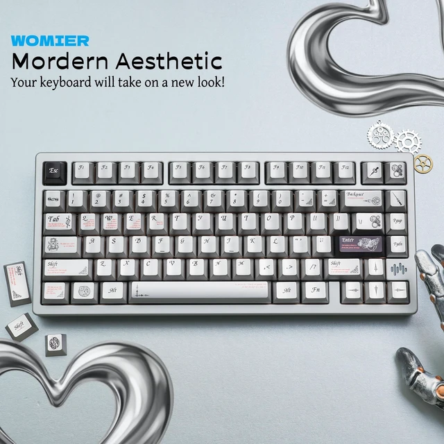 Alt view image 4 of 5 - womier Metal Paint Textured Mechanical Keyboard Keycaps, Retro Dye Sub & Double Shot PBT Keycaps 60 75 100 Percent, Cherry Profile Custom Aluminum Keyboard Keys Caps Set 112 Keys, Space Gray