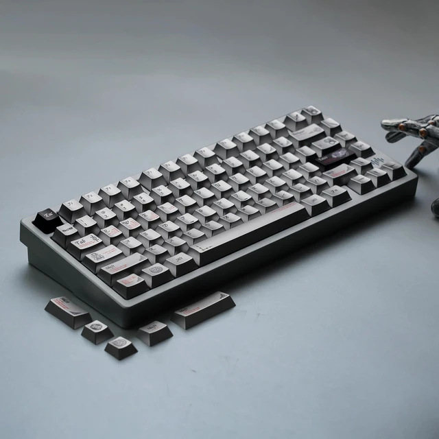 Alt view image 2 of 5 - womier Metal Paint Textured Mechanical Keyboard Keycaps, Retro Dye Sub & Double Shot PBT Keycaps 60 75 100 Percent, Cherry Profile Custom Aluminum Keyboard Keys Caps Set 112 Keys, Space Gray
