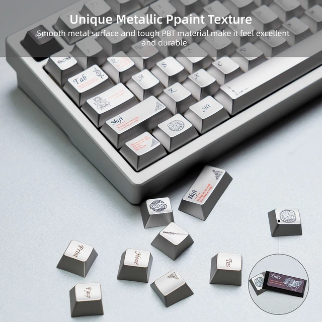 Alt view image 5 of 5 - womier Metal Paint Textured Mechanical Keyboard Keycaps, Retro Dye Sub & Double Shot PBT Keycaps 60 75 100 Percent, Cherry Profile Custom Aluminum Keyboard Keys Caps Set 112 Keys, Space Gray
