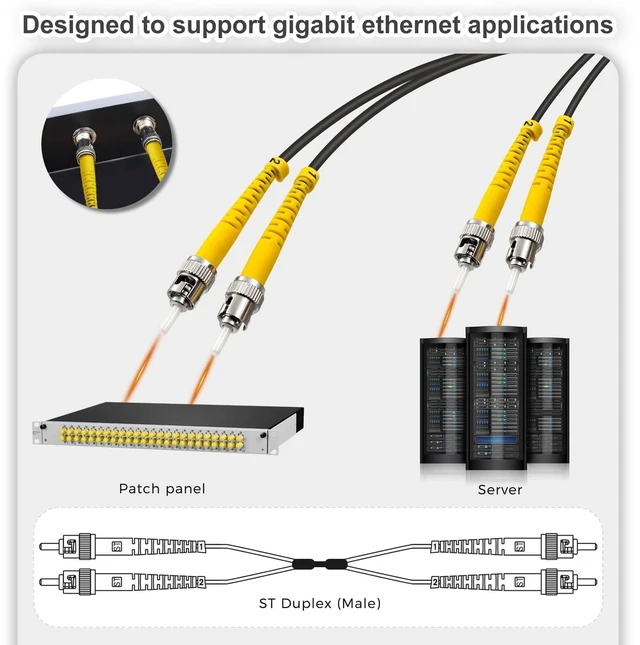 Alt view image 4 of 5 - Yunsufiberpro 300m / 980ft OFNR 5.0mm Diameter OS2 Single Mode Fiber Cable ST to ST, Riser Rated ST/ST Fiber Optic Patch Cord, Duplex 9/125 SMF Optical Jumper, Black