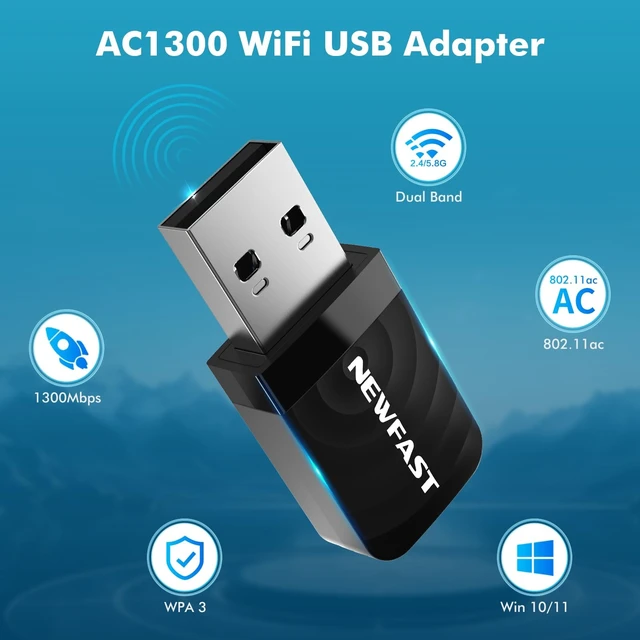 Alt view image 2 of 5 - NEWFAST Nano USB WiFi Adapter AC1300 Dual Band Wireless Network Adapter