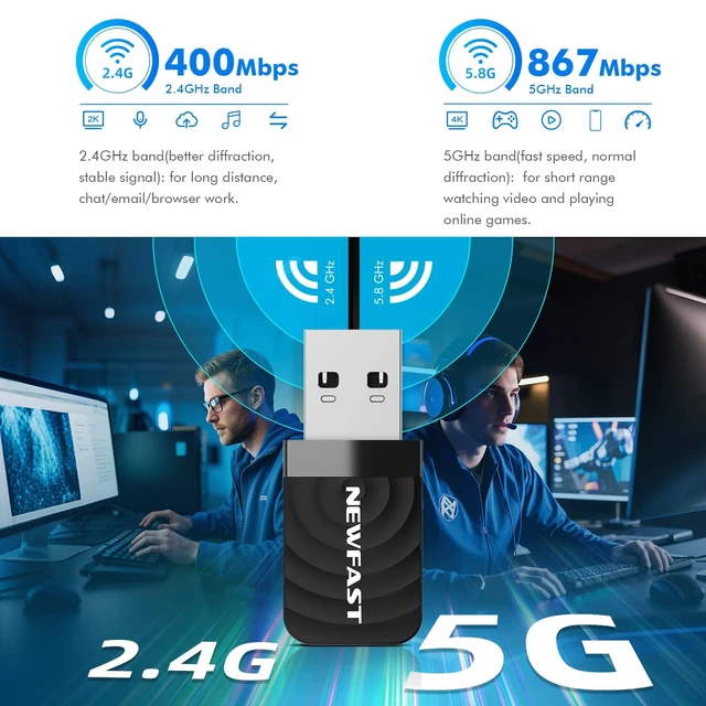 Alt view image 3 of 5 - NEWFAST Nano USB WiFi Adapter AC1300 Dual Band Wireless Network Adapter