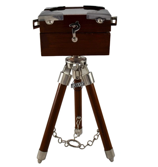 Alt view image 4 of 5 - Vintage Style Photography Camera, Wooden Tripod Stand, Table Top Collectible Studio, Desk Decorative Antique Film Model Camera, Premium Home Decor, for Collector