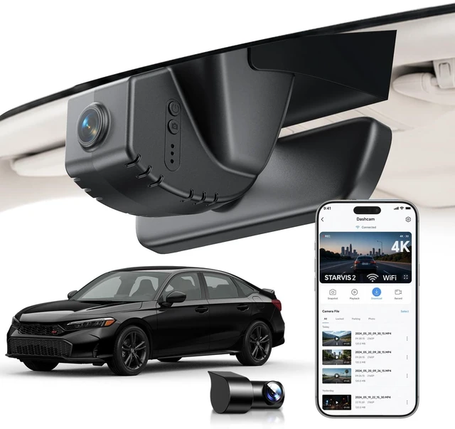 Main image of OVAMAN OEM-Fit 4K Dual Dash Cam for Honda Civic 2022-2026, 128GB