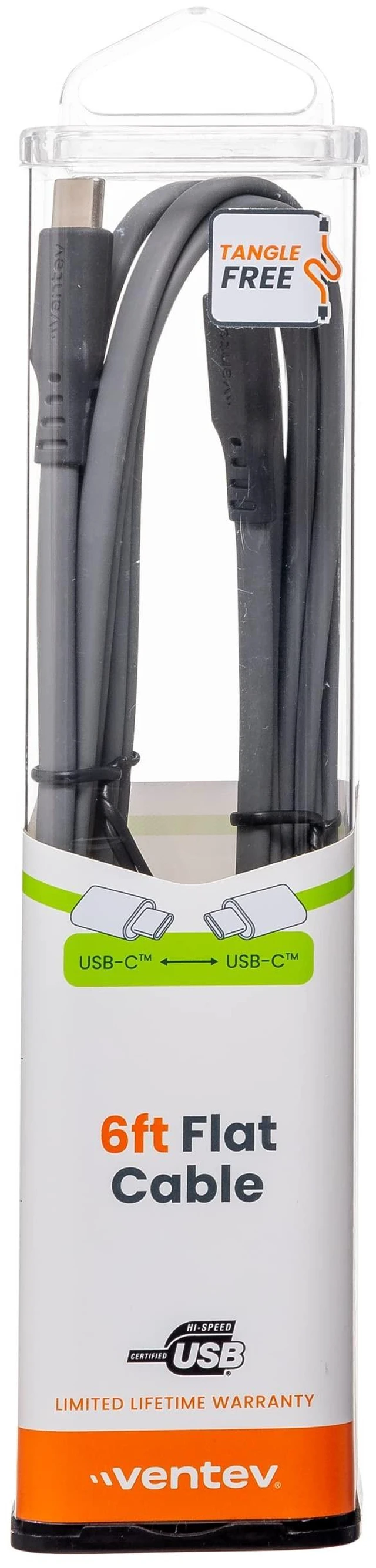 Main image of Ventev Flat USB C to USB C High Speed Tangle-Free 6 Foot Cable