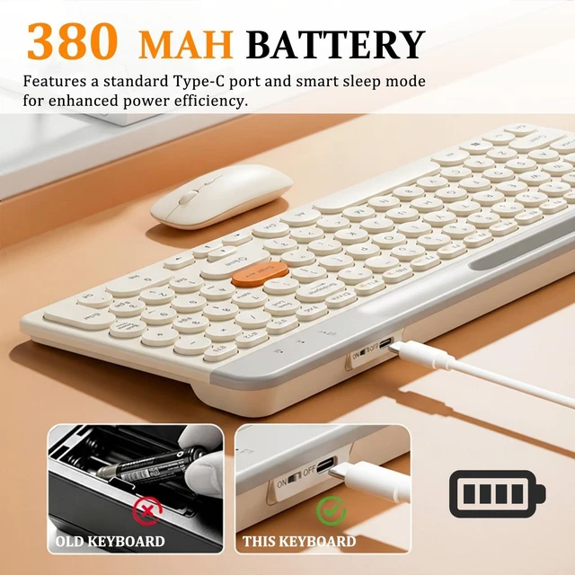 Alt view image 5 of 5 - Bluetooth Keyboard Mouse Combo, Dual Multi-Device Wireless Keyboard with Phone Holder, Ultra-Compact 78-Key Layout, Quiet Keys & Rechargeable, for Windows PC Laptop (White)