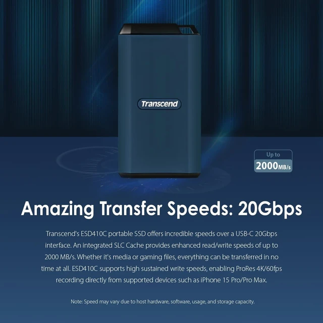 Alt view image 4 of 5 - Transcend 2TB ESD410C Portable SSD Up to 2000MB/s USB3.2 Gen2x2, Waterproof