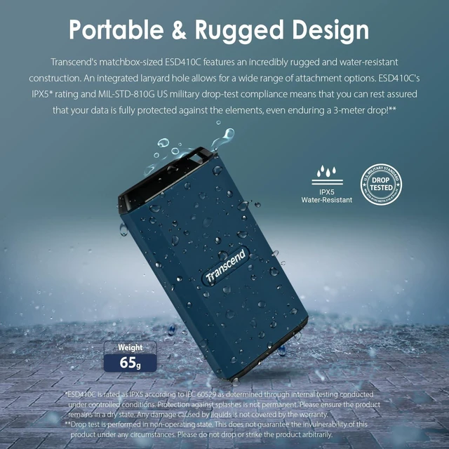 Alt view image 5 of 5 - Transcend 2TB ESD410C Portable SSD Up to 2000MB/s USB3.2 Gen2x2, Waterproof
