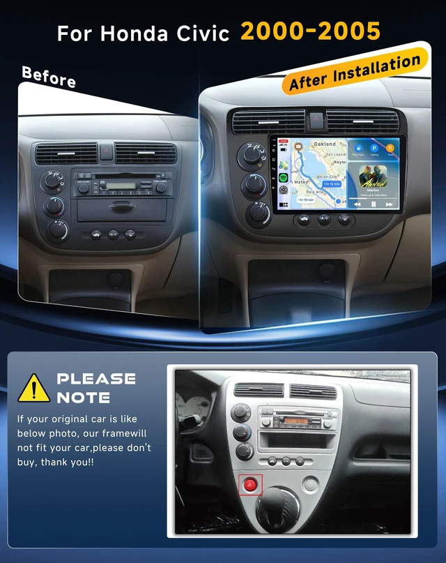 Alt view image 2 of 5 - Driauto Car Stereo for Honda Civic 2000 2001 2002 2003 2004 2005 Carplay