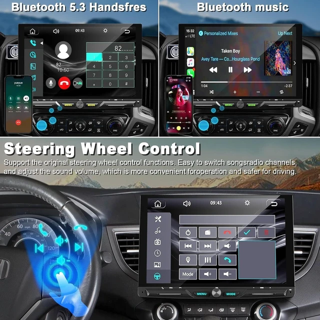 Alt view image 3 of 5 - Wireless 10.1" Single Din Car Stereo, Carplay Android Auto Touch Screen CarPlay Radio, Bluetooth 5.3, 240W Subwoofer, Backup Camera, FM/AM SWC, USB/TF Card Slots, FM Radio, AUX Input