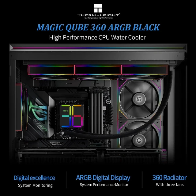 Alt view image 2 of 5 - Thermalright TR Magic Qube 360 ARGB Black CPU Aio Cooler, ARGB Digital Display Cold Head,Wireless Splicing 3 Fans-2000RPM,360 CPU Liquid Cooling: LGA1851/1700/1150/1151/1200 PC Water