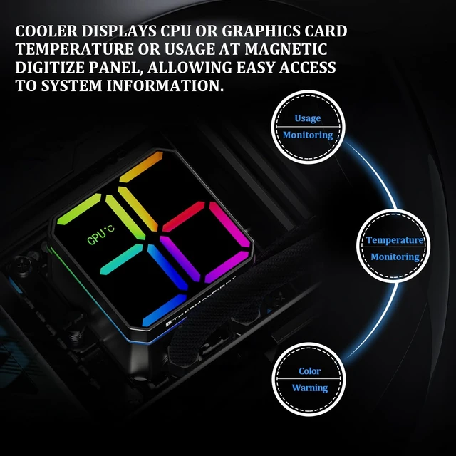Alt view image 4 of 5 - Thermalright TR Magic Qube 360 ARGB Black CPU Aio Cooler, ARGB Digital Display Cold Head,Wireless Splicing 3 Fans-2000RPM,360 CPU Liquid Cooling: LGA1851/1700/1150/1151/1200 PC Water