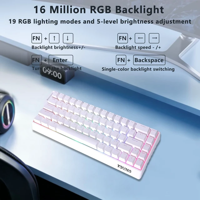 Alt view image 4 of 5 - Adventurers WIN68 60% Mechanical Gaming Keyboard,BT5.0/2.4GHz/USB-C