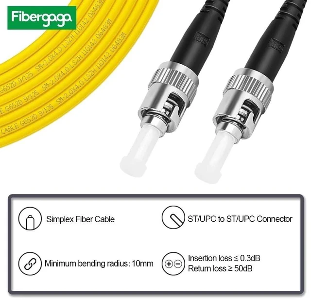 Alt view image 2 of 5 - FibergagaOS2 ST to ST Fiber Optic Cable Single Mode Simplex 3m(10ft, 5Pack