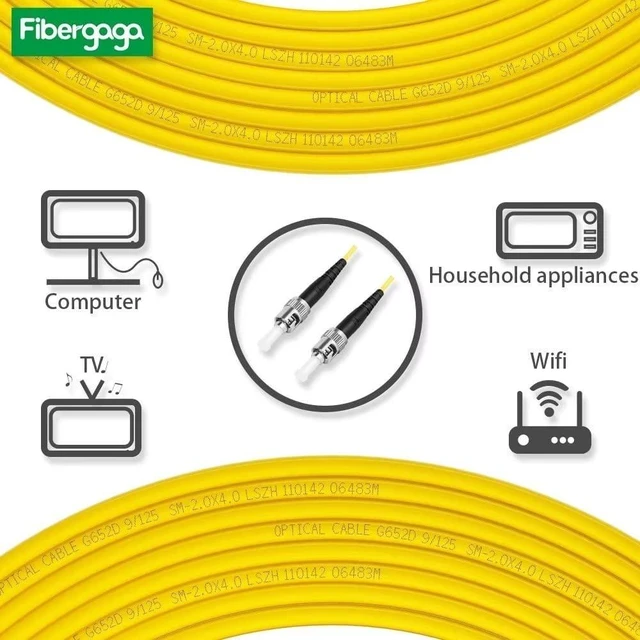 Alt view image 3 of 5 - FibergagaOS2 ST to ST Fiber Optic Cable Single Mode Simplex 3m(10ft, 5Pack