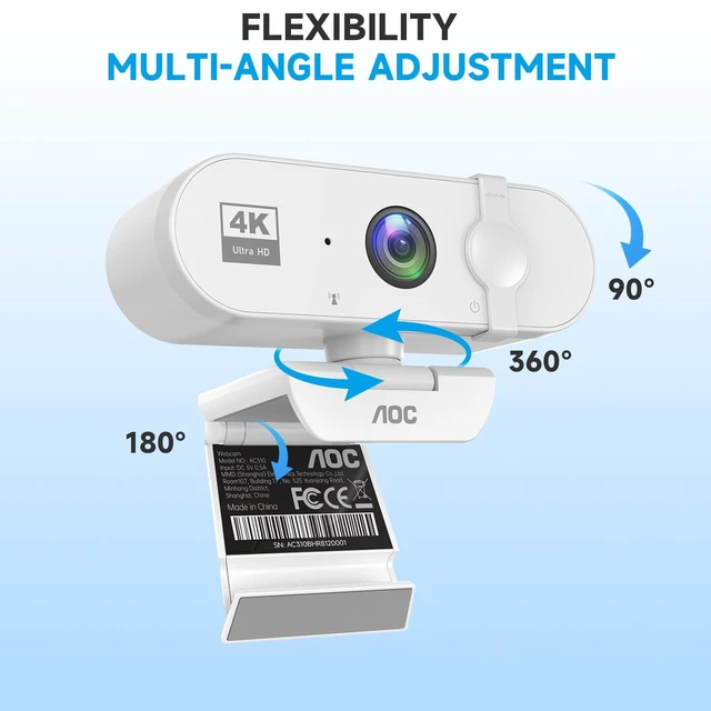 Alt view image 4 of 5 - AOC 4K Webcam for PC, Streaming Camera with Noise-Canceling Mic, White