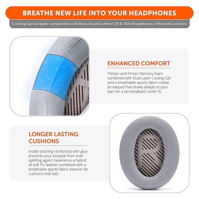 Alt view image 4 of 5 - WC Freeze QC35 - Cooling Gel Ear Pads for Bose QuietComfort 35 & 35ii