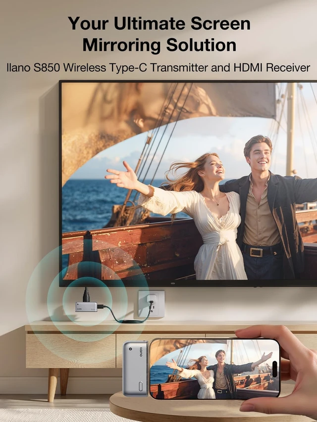 Alt view image 2 of 5 - llano S850 Upgraded Type-C Wireless HDMI Transmitter and Receiver, 50M, Ultra 4K Decode Input 1080P@60Hz Output, Plug&Play 5G+2.4G and Audio for Phone/Tablet/Laptop/PC to Monitor/Projector/TV B