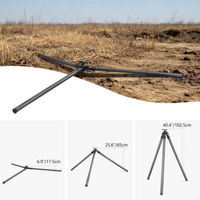 Alt view image 4 of 5 - VICELK Carbon Fiber Hunting Tripod, 71" Inverted Shooting Tripod with 52mm Lever Ball Head, 66lbs Load Capacity, 2-Section Thick Bottom Leg Tube, for Hunting Shooting Camera Telescope-MK402R
