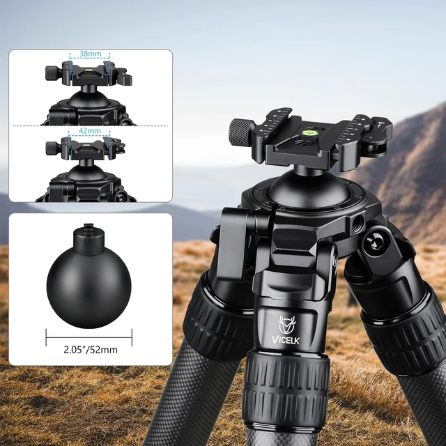 Alt view image 2 of 5 - VICELK Carbon Fiber Hunting Tripod, 71" Inverted Shooting Tripod with 52mm Lever Ball Head, 66lbs Load Capacity, 2-Section Thick Bottom Leg Tube, for Hunting Shooting Camera Telescope-MK402R