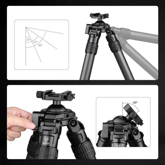 Alt view image 5 of 5 - VICELK Carbon Fiber Hunting Tripod, 71" Inverted Shooting Tripod with 52mm Lever Ball Head, 66lbs Load Capacity, 2-Section Thick Bottom Leg Tube, for Hunting Shooting Camera Telescope-MK402R