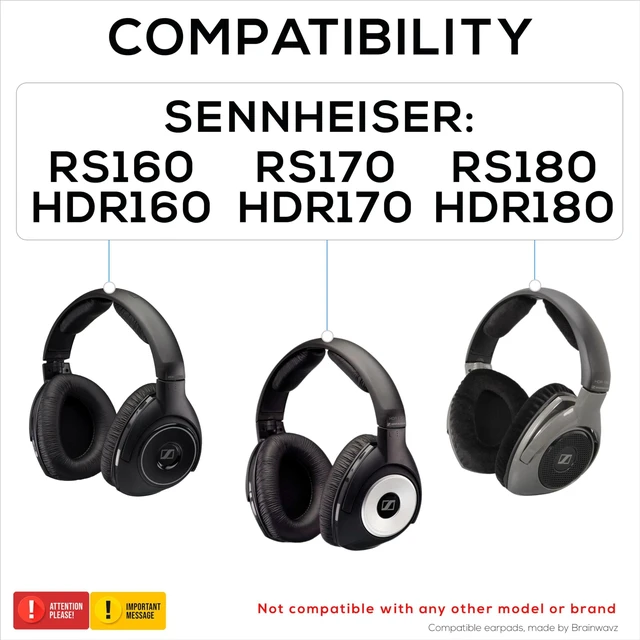 Alt view image 2 of 5 - Brainwavz Replacement Earpads for Sennheiser RS160, RS170, RS180, HDR160, HDR170 & HDR180 Headphones, Soft PU Leather Cushions, Extra Comfort Ear Pads