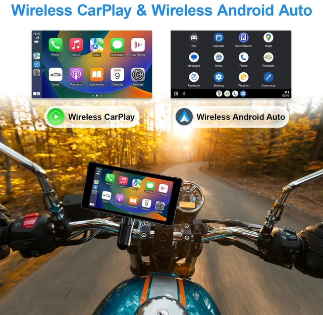 Alt view image 2 of 5 - Weuaste 5.5" Motorcycle CarPlay & Android Auto Screen, Wireless GPS Navigation System Dual 2K Dash Cam, IP69K Waterproof, HD Screen, BT, G-Sensor, Loop Recording, Siri Voice Control, Remote Con