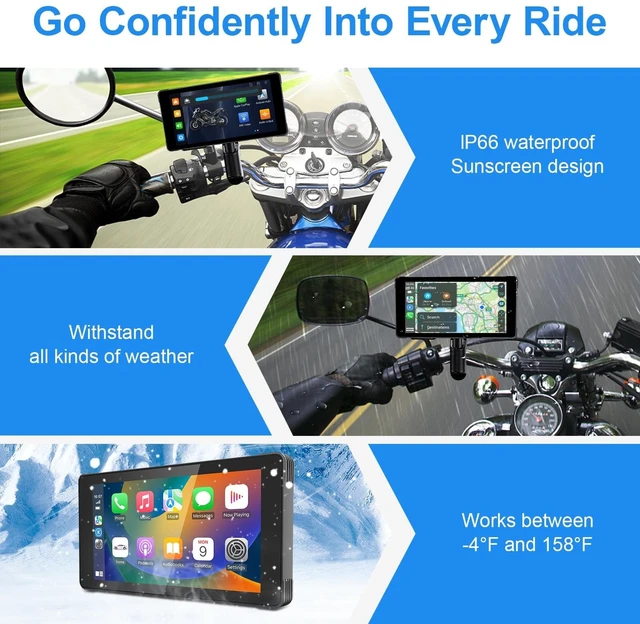 Alt view image 3 of 5 - Weuaste 5.5" Motorcycle CarPlay & Android Auto Screen, Wireless GPS Navigation System Dual 2K Dash Cam, IP69K Waterproof, HD Screen, BT, G-Sensor, Loop Recording, Siri Voice Control, Remote Con