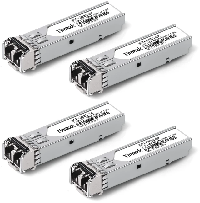 Main image of Timaxk 4-Pack 1.25G SFP 1000Base-SX LC Multimode 850nm 550m Fiber Transceiver, Compatible with Cisco, Ubiquiti, Mikrotik, Meraki, Netgear, D-Link and More